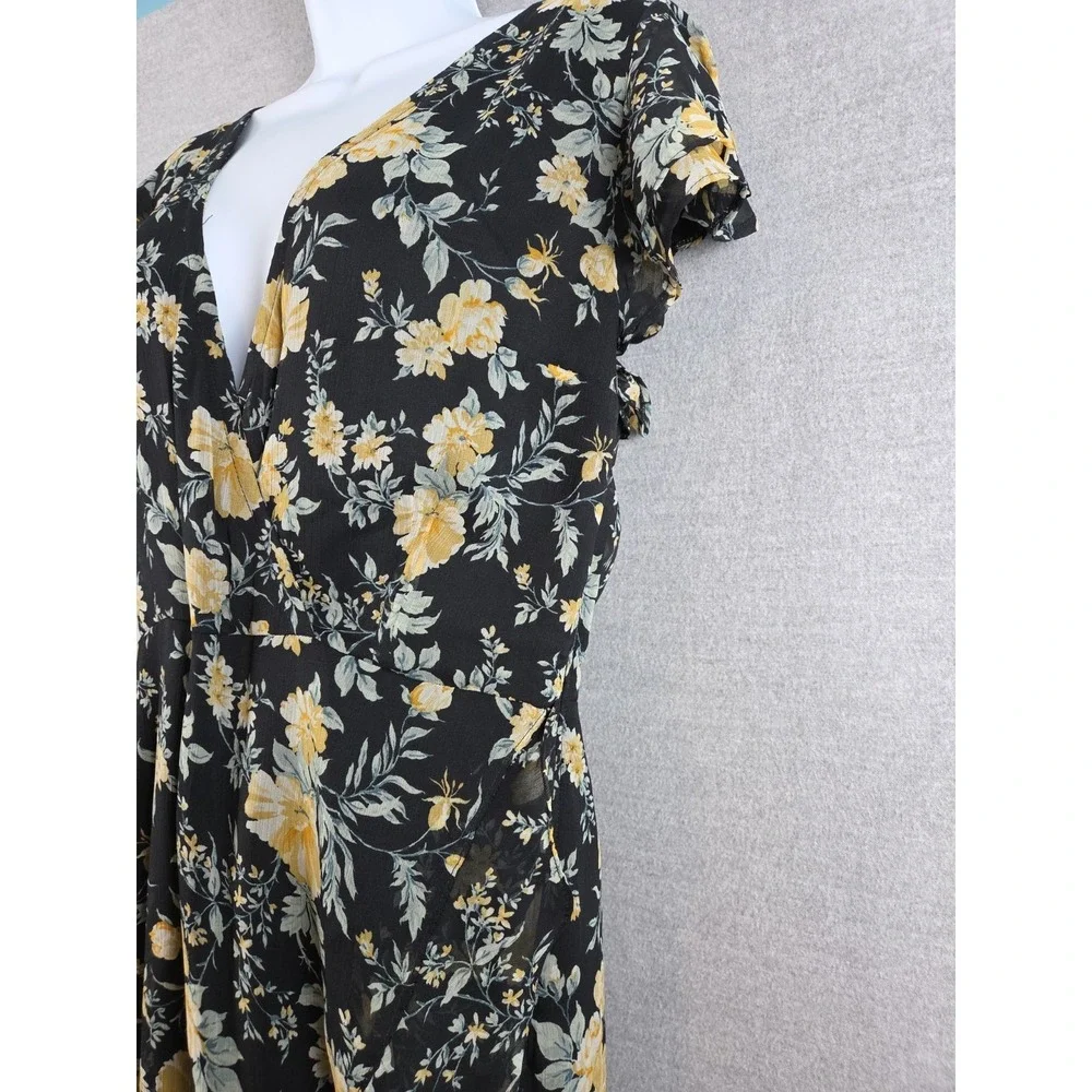 Abercrombie & Fitch M Black Floral High-Low Flare Maxi Dress Boho Whimsigoth Y2K